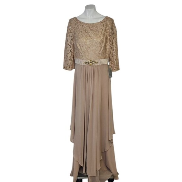 Eliza J. Lace, Embellished Waist, Chiffon, Flowy Maxi Dress, 3/4 Sleeve, Size 10 - Picture 1 of 9